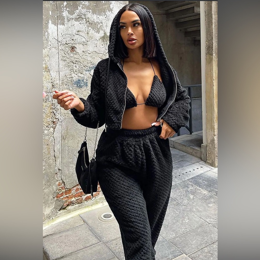Give You A Chance 3 Pc Fuzzy Jogger Set
